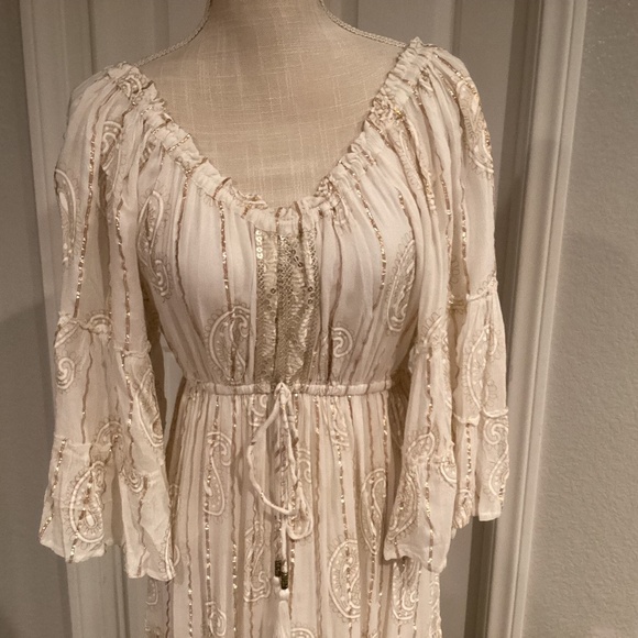 Me 2 Magic Metallic Design Dress, Size Small, Color White, Beige, Gold - Picture 2 of 3